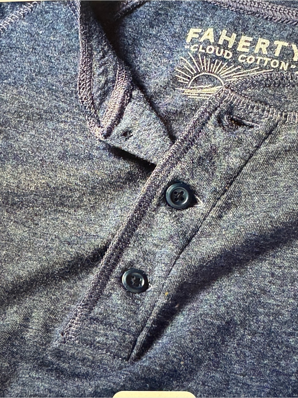 Navy Blue Long Sleeve Crewneck Top feherty Henley cloud cotton